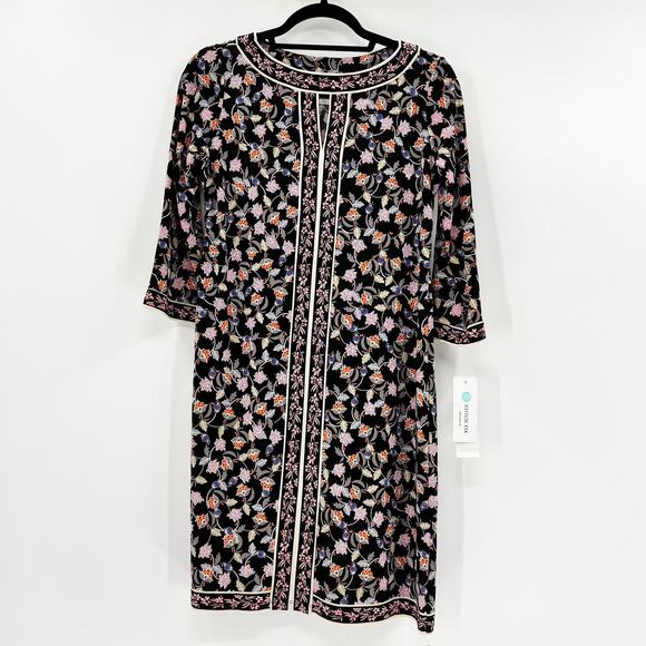 NWT Wisp Women's Multicolor Floral 1/4 Zip Midi Shift Dress Size 2 - Picture 1 of 5
